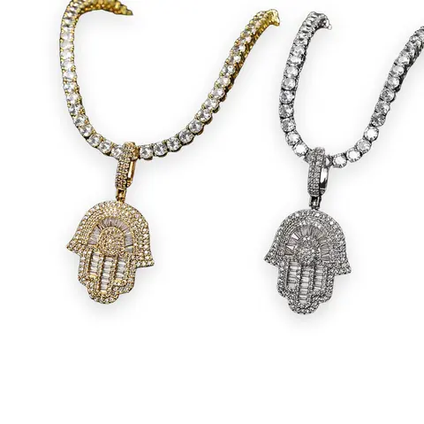 Arched Baguette Hamsa Pendant
