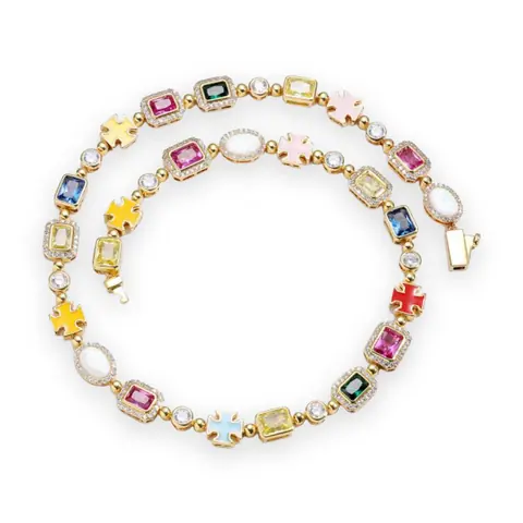 Beaded Enamel Cross Gem Chain