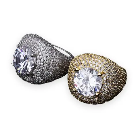 Big Solitaire Pave Dome Ring
