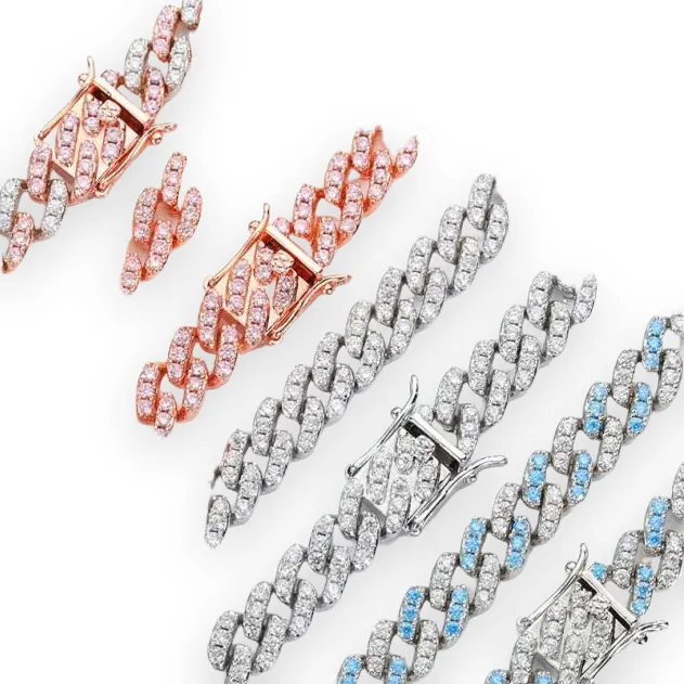 Colored Stone Iced Cuban Chain, 9mm