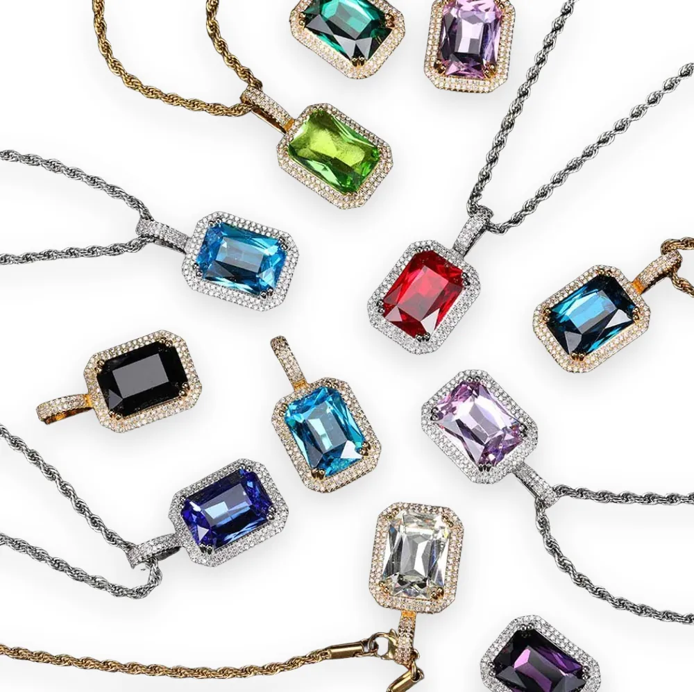 Emerald-Cut Gem Halo Pendant