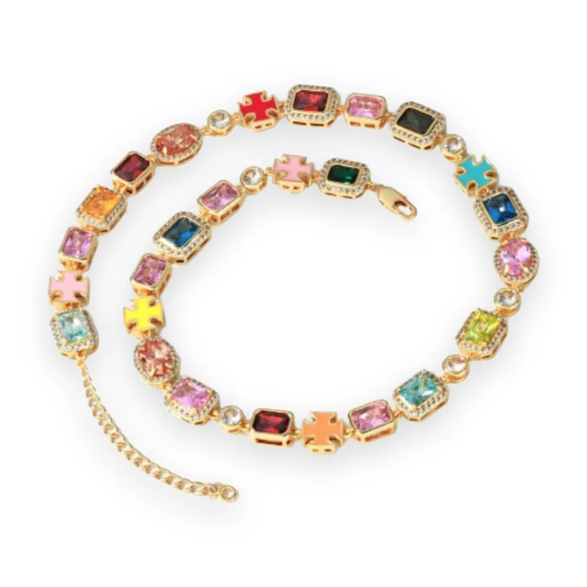 Extender Enamel Cross Gem Chain, 10mm