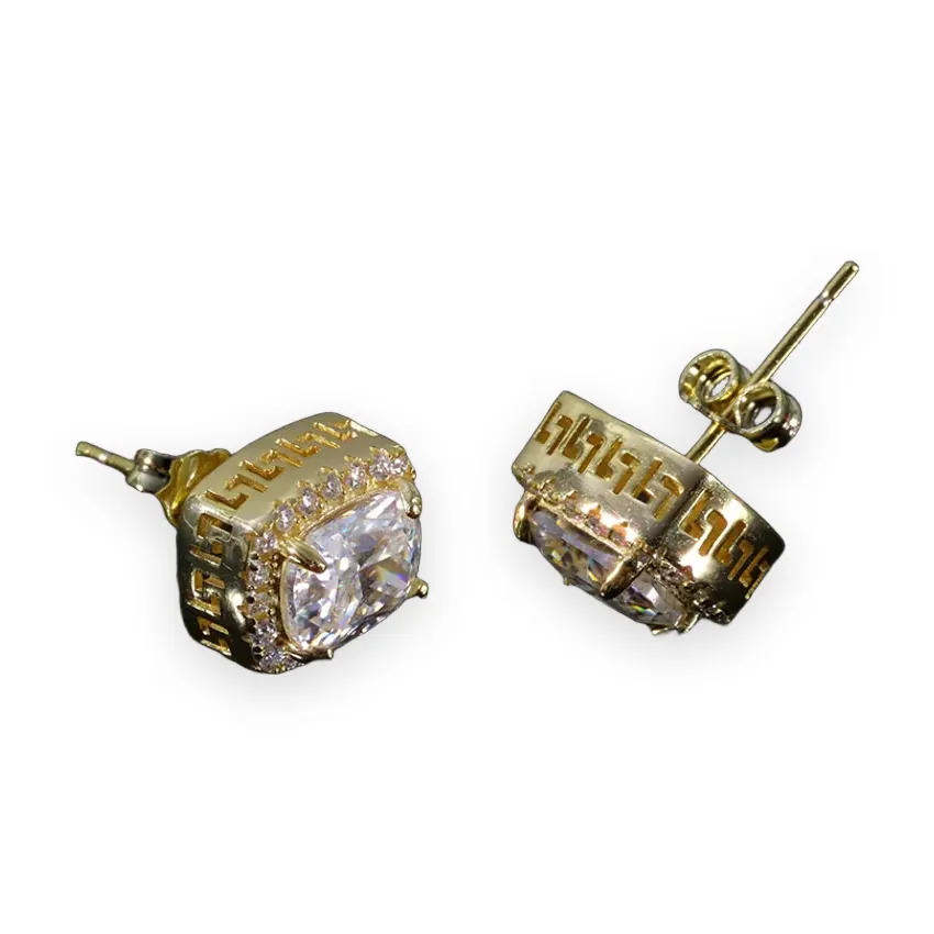 Greek Key Halo Stud Earrings