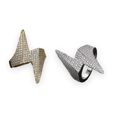 Iced Lightning Bolt Ring