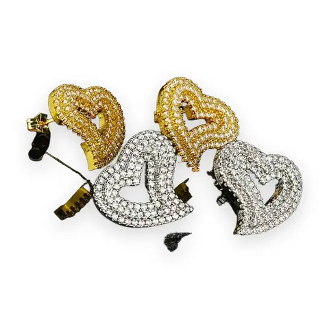 Open Heart Pave Stud Earrings