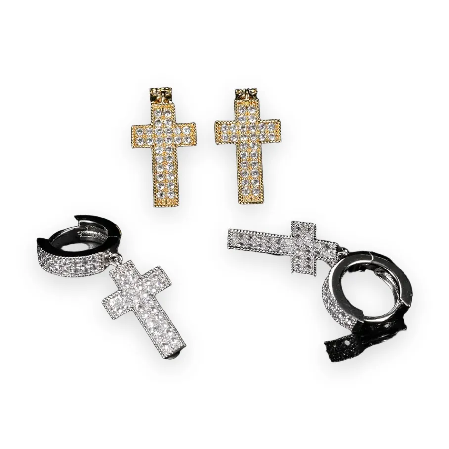 Pave Cross Drop Earrings
