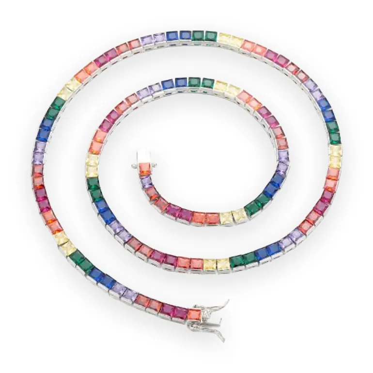 Rainbow Princess-Cut Tennis Chain, 4mm