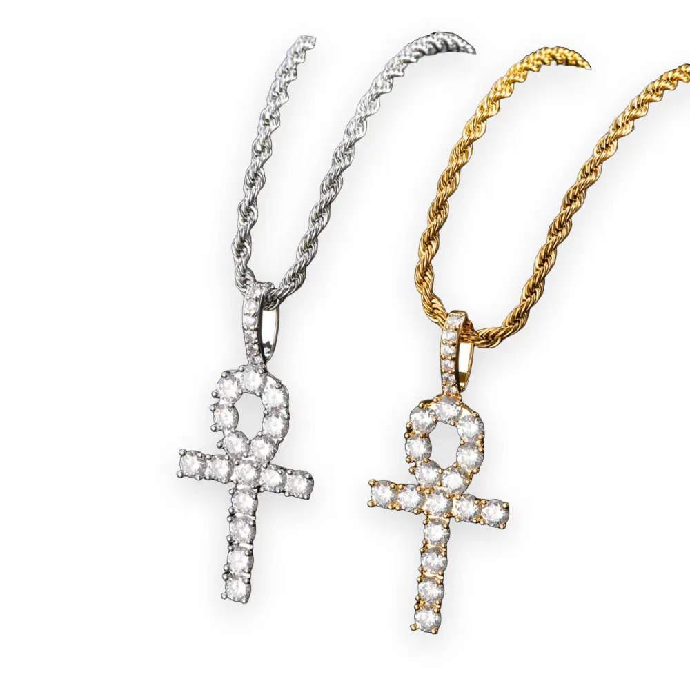 Slim Round Stone Ankh Pendant